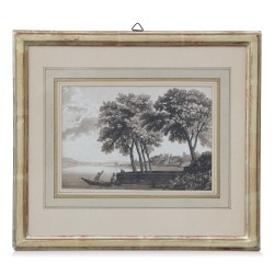 Auqatint engraving \"Chateau de Nyon\". Circa 1840.